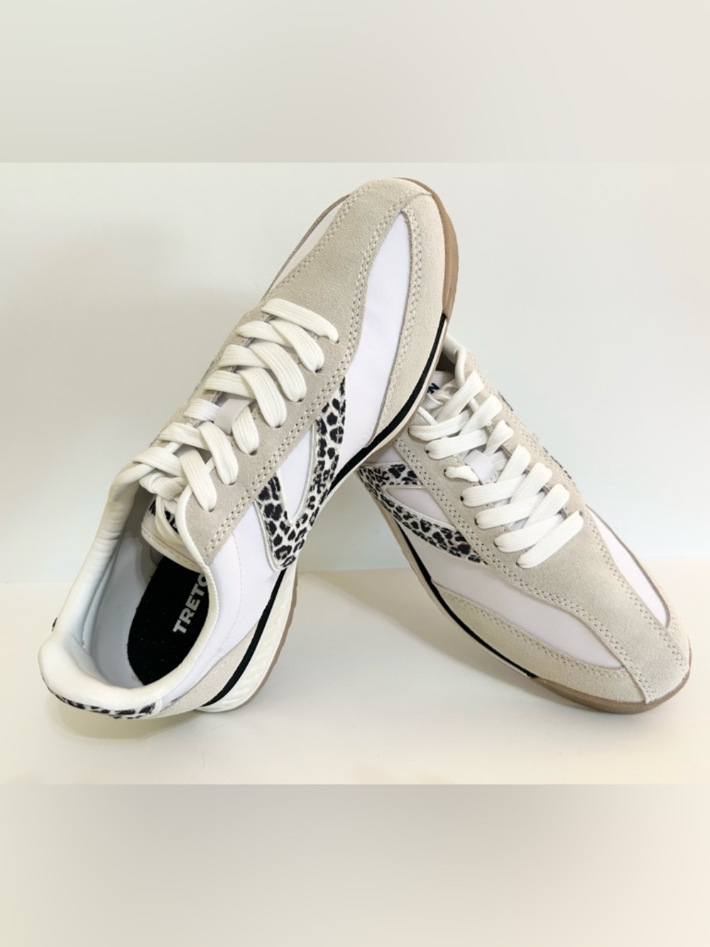 Tretorn Kristine Eco Orthalite Comfort Sneaker White with Leopard Trim.